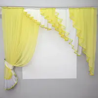 Кухонний комплект ламбрекен і шторка на карниз 2м Колір жовтий з білим 070к