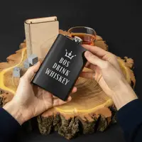 Фляга "Bos drink whiskey", англійська, Дерев'яна подарункова коробка, 210 мл