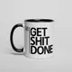 Кружка "Get Shit Done", Черный, английский, Деревянная подарочная коробка с гравировкой, 330 мл