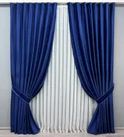 Комплект (2шт. 2х2,95м.) штор із тканини оксамит (бархат). Колір синій. Код 1555ш 32-062
