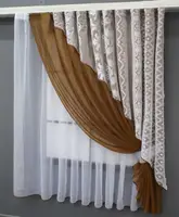 Кухонний комплект (310х170см.), шторки з підв'язками. Колір білий з коричневим. Код 063к  52-0875