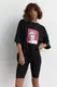 Женский костюм с футболкой oversize и велосипедками - черный цвет, L
