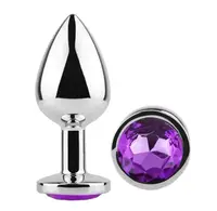 Анальная пробка с кристаллом EGZO - Silver Round Plug Purple size M