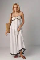 Женский сарафан с вязаным лифом - бежевый цвет, L/XL (есть размеры)