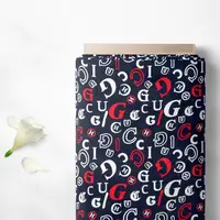 Тканина плательна штапель Бренді Gucci темно синій, Написи
