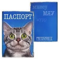 Обложка на паспорт Кот на синем фоне (ткань)