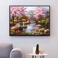 Набор для вышивки крестиком "Сакура под мостом" 50×40 см, 14 ct — живописный пейзаж для медитативного творчества