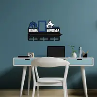Велика медальниця Вільна боротьба, тримач для медалей з поличкою для кубків, іменна медальниця з дерева