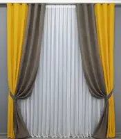Комбіновані (2шт. 1,5х2,9м.) штори з  мікровелюра. Колір жовтий з світлим какао. Код 014дк (1193-963ш) 10-862
