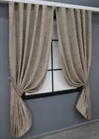 Комплект (2шт. 1,35х1,9м.) коротких штор із тканини оксамит (бархат) колекція "Афіна" . Колір бежевий. Код 1323ш 35-0147