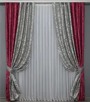 Комбіновані (2шт.1,75х2,7м.) жакардові штори. Колір бордовий з сірим. Код 014дк (417-293ш) 11-0006