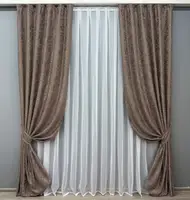 Комплект штор (2шт. 1,5х2,75м.) льон мармур, колекція "Pavliani VO". Колір какао. Код 1718ш 33-0618
