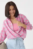 Сорочка жіноча в клітинку вільного крою - рожевий цвет, M