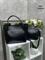 АКЦІЯ. Чорний —  комплект сумка + клатч - фурн.золото — на блискавці, зі знімним ременем у комплекті (2010)