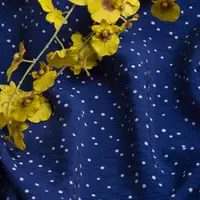 Тканина віскоза платтяна Муслін 140 см, 90 г/м2 для суконь, блузок, спідниць, халатів, костюмів горошок синій