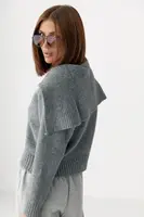 В'язаний укорочення жіночий кардиган на блискавці - сірий колір, ONE SIZE