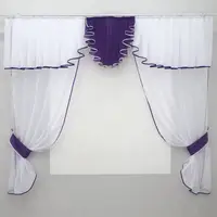 Кухонный комплект, шторки с ламбрекеном и подхватами, на карниз 2м. Цвет белый с фиолетовым. Код 103к