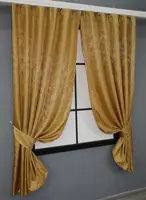 Комплект (2шт. 1,3х1,7м.) коротких жакардових штор, колекція "Мармур Al1". Колір золотистий. Код 614ш 35-0132