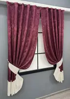 Комплект (2шт. 1,3х1,7м.) коротких штор з жакарду. Колір марсала з кремовим. Код 033дк 12-0116