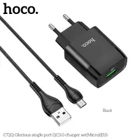 Адаптер сетевой HOCO Micro USB cable Glorious charger set C72Q |1USB, QC3.0/FCP/AFC, 3A, 18W|