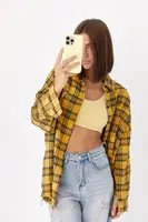 Сорочка в клітинку з необробленими краями - гірчичний цвет, ONE SIZE