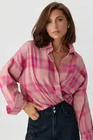 Сорочка в клітинку з напівкруглим низом - рожевий цвет, ONE SIZE