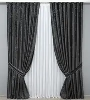 Комплект штор (2шт. 1,5х2,9м.) оксамит (бархат), колекція "Афіна", Туреччина. Колір чорно-сірий. Код 1315ш 33-0201