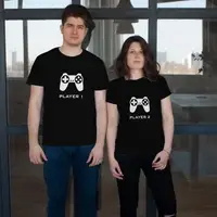 Футболки парные "Player 1 / Player 2", Черный, английский, XXL, XXL