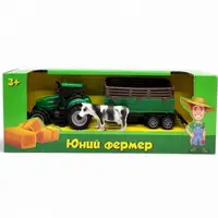 Уценка. Машинка инерционная "Трактор с прицепом", 18 см (с коровкой) - Немає тваринки в комплекті
