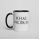 Кружка GoT "Кhal" именная, Черный, английский, Деревянная подарочная коробка с гравировкой, 330 мл
