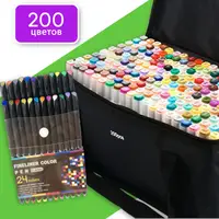 Маркери двосторонні Touch 200 кольорів і набір лайнерів 24 кольори для ескізів і скетчів, набір фломастерів
