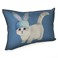 Подушка интерьерная с мешковины Котик в шапке 45x32 см (43PHB_23NY003)