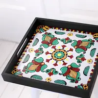 Піднос (таця) квадратний з дерева Косівський орнамент 30x30x4 см (PDN_TR003)