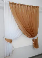 Кухонний комплект 330х170см, шторки з підв'язками "Дует". Колір кавовий з білим. Код 060к 50-154