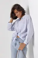 Жіноча сорочка у смужку з рукавами три чверті - блакитний цвет, ONE SIZE