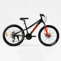 Велосипед Спортивный Corso 24". "FENIX", 21 скорость, алюминиевая рама 11’’, переключатели Saiguan. Black and Orange (138035)