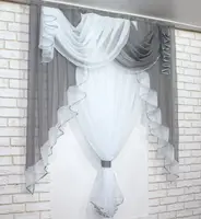 Кухонна (150х170см.) занавіска, ламбрекен і тюль. Колір графітовий з білим. Код 067к