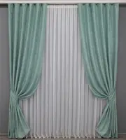 Комплект (2шт.1х2,7м) готових штор, льон мармур, колекція  "Pavliani". Колір бірюзовий. Код 1366ш 31-675