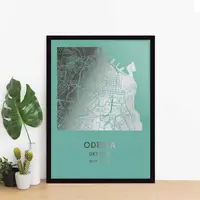 Постер "Одесса / Odessa" фольгированный А3, Бирюза-серебро, А3, английский