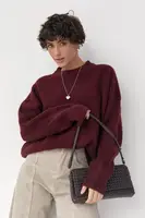 Вязаная теплая однотонная кофта - бордо цвет, ONE SIZE (есть размеры)