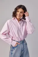 Женская рубашка в стиле oversize в полоску - розовый цвет, S/M