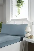 Простынь на резинке сатин с наволочками First Choice Satin Fitted Blue 180х200см (+30см)