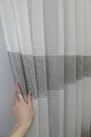Тюль льон, полоси. Колір білий з сірим. Код 1199т