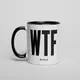 Кружка "WTF", Черный, английский, Деревянная подарочная коробка с гравировкой, 330 мл