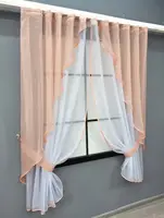 Комплект (280х170 см.) кухонні шторки з підв'язками. Колір персиковий з білим. Код 065к 50-105