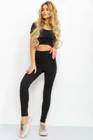 Лосины однотонные в рубчик утепленные на флисе, цвет черный, 238R605-1