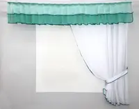 Кухонный комплект (200х170см.), шторка с ламбрекеном. Цвет белый с бирюзовым. Код 00к 59-759