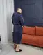Халат Мужской махровый с капюшоном теплый 4002 графит клетка
