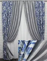 Комбинированные (2шт.1,4х2,7м.) шторы из ткани блэкаут-софт. Цвет серый с синим. Код 014дк (157-689шБ) 10-431
