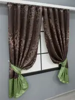 Комплект (2шт. 1,3х1,7м.) коротких штор з жакарду. Колір венге з салатовим. Код 033дк 12-0048